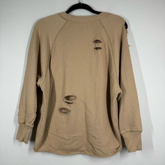 Aerie Distressed Crew Neck Sweatshirt Tan Brown Oversized Size XS - Picture 5 of 7